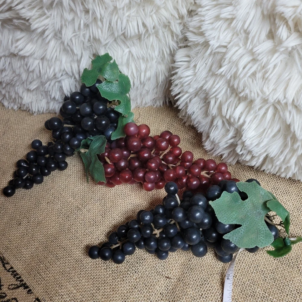 Vintage lot of 3 - 8 inch Rubber grapes 2 purple one red